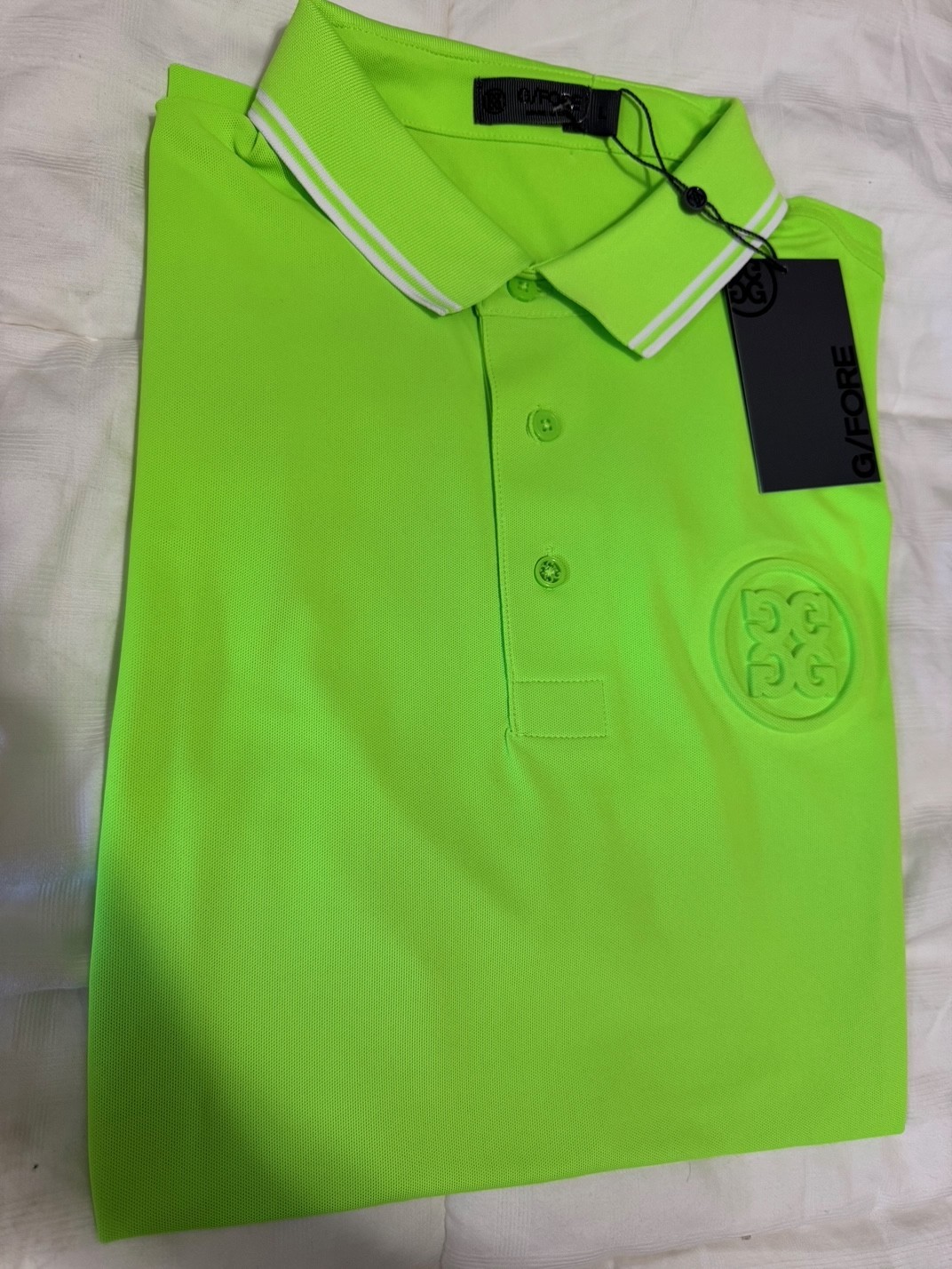 NWT G/FORE GOLF Stripe Tech Piqué Tailored Fit Polo Shirt G4MMF23K305 Neon L gallery