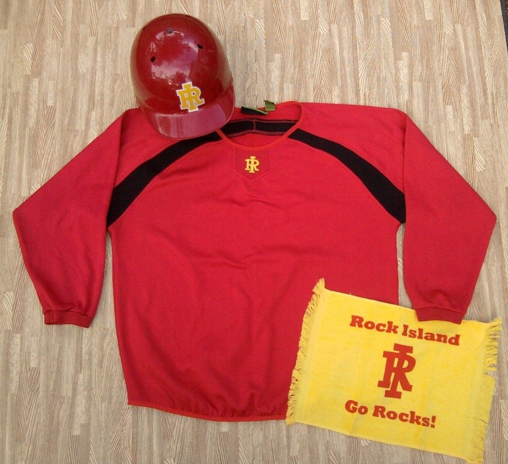 Rock Island Rocks Baseball Pullover & Helmet ~ Men's Large L ~ Batting Illinois