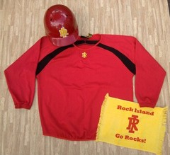 Rock Island Rocks Baseball Pullover & Helmet ~ Men’s Large L ~ Batting Illinois