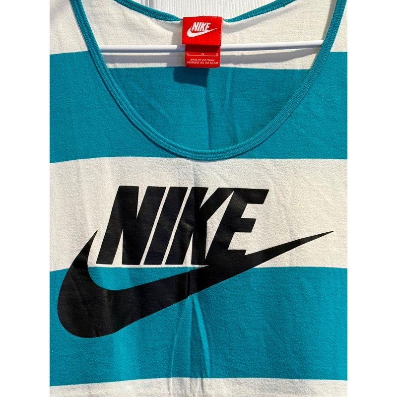 Vintage Red Tag Nike Tank Top Teal White Stripe Logo Sleeveless Mens Size L gallery