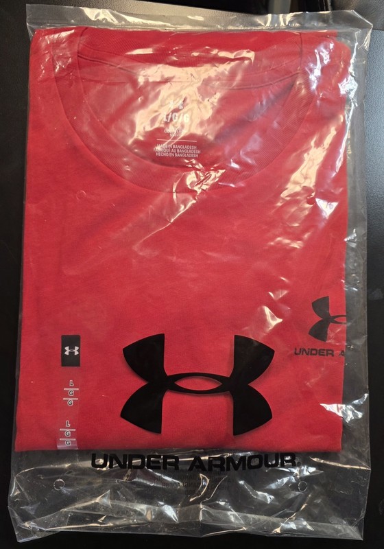 Under Armour Left Chest Logo Mens Short Sleeve Shirt Red W Black Logo-Size Large gallery