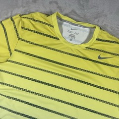 Nike Court Team DryFit Tennis T-Shirt Beaded Striped Yellow ombre Mens XL
