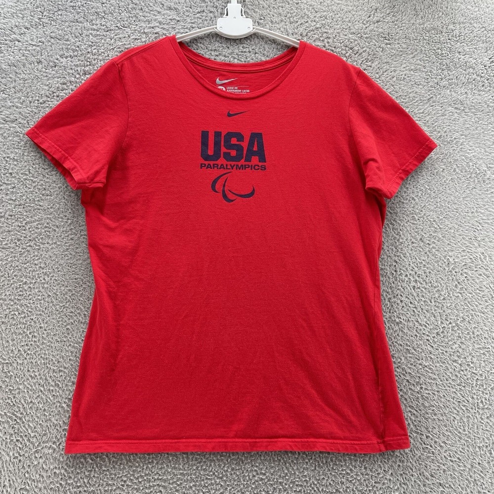 Nike USA Paralympics Tee Men Extra Large XL Red Loose Fit Swoosh Front Cotton