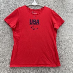 Nike USA Paralympics Tee Men Extra Large XL Red Loose Fit Swoosh Front Cotton