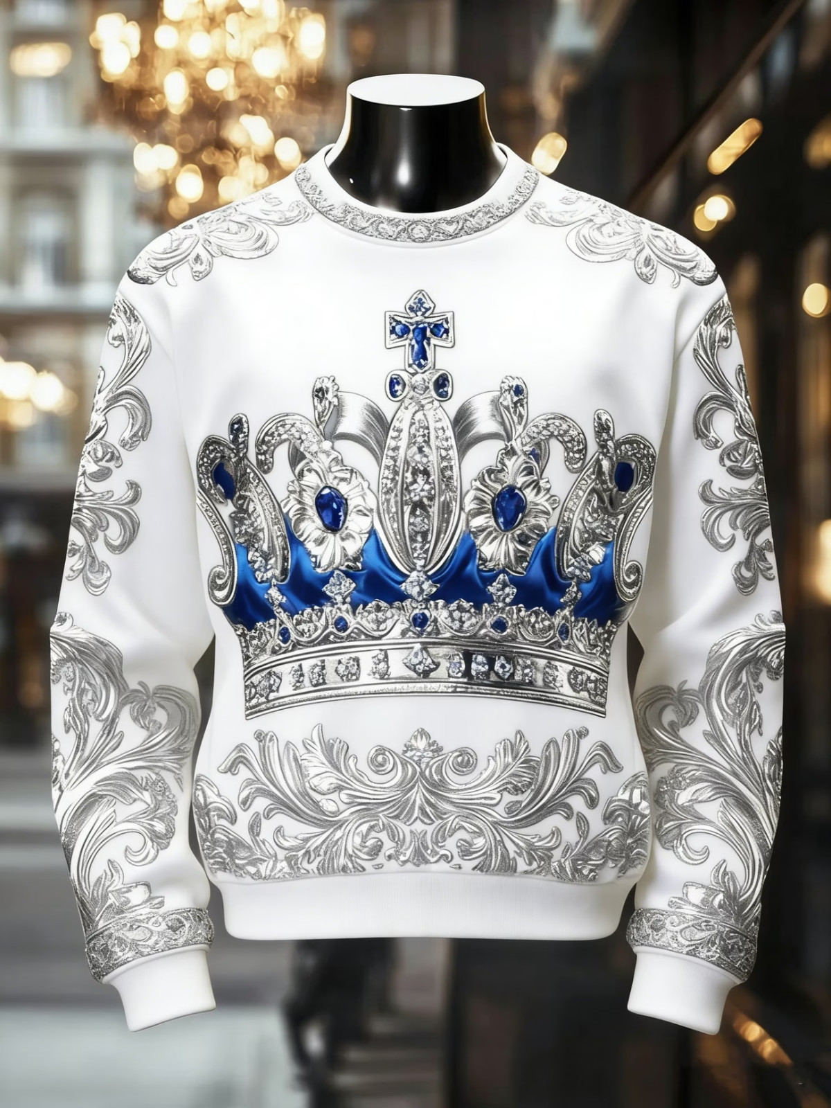 Men?s Italian Palace Tri-Color 3D Print Luxury Long Sleeve Pull Over Shirt 2XL gallery