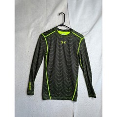Under Armour ColdGear Compression Shirt Mens Small Black Neon Green Chevron LS