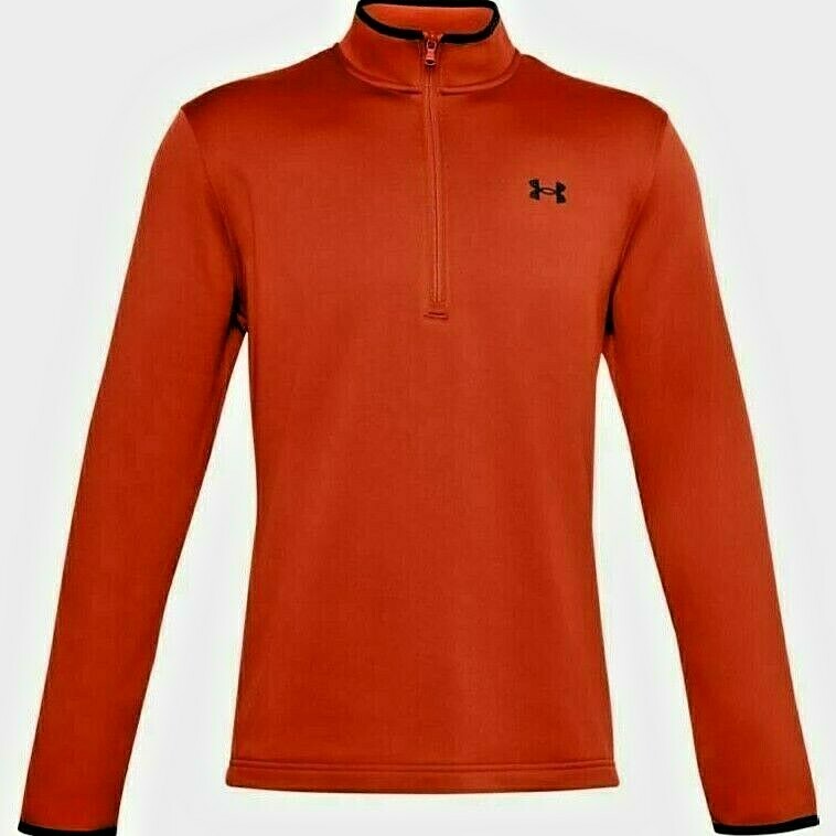 Under Armour Mens Fleece Pullover w/ Logo - 1/2 Zip - Orange Size Small - NWT gallery