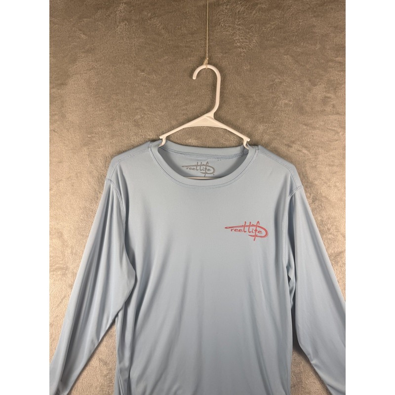 Reel Life Shirt Mens Medium Blue Long Sleeve American Flag Performance Fishing gallery