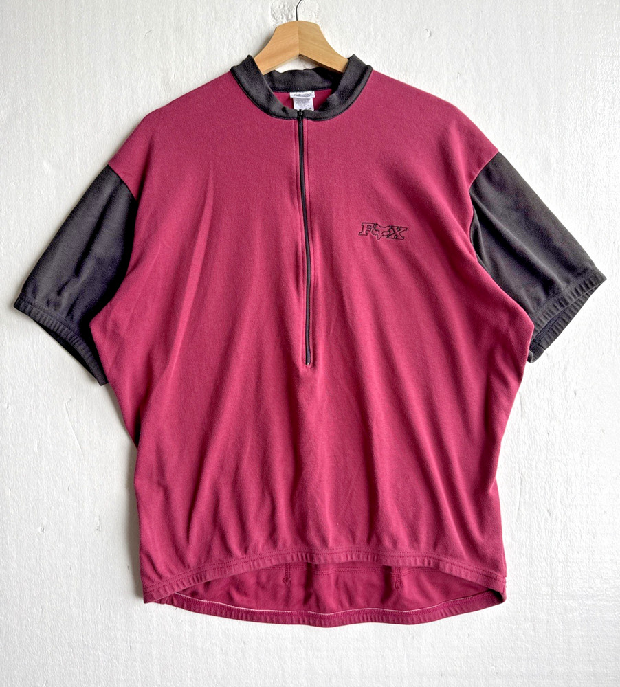 VTG Fox Head Short Sleeve Mens XL Maroon Cycling MTB 1/2 Zip Logo Y2K Activewear