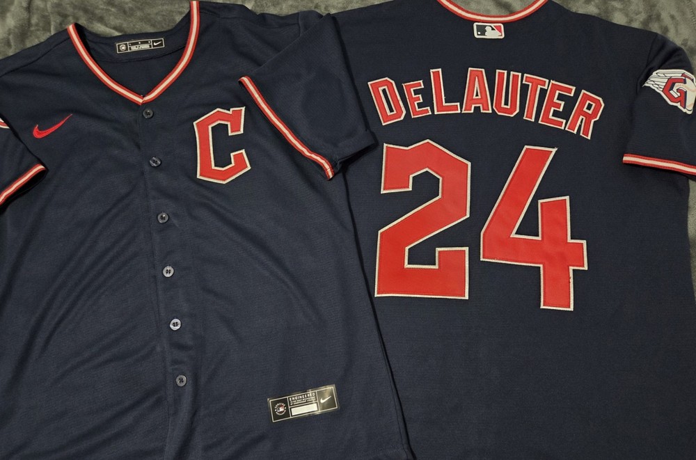 Fast Free Shipping XL Chase DeLauter Cleveland Guardians Stitched Jersey 24