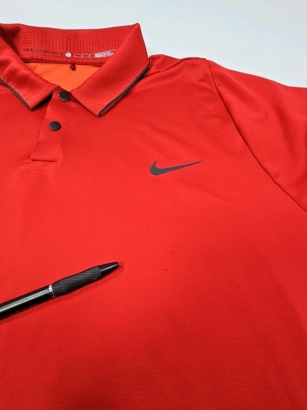 Tiger Woods Collection Nike Golf Polo Men’s Large Red Shirt Dri-Fit Snap gallery