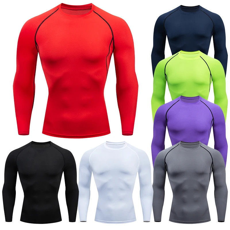 Men Compression Running T-shirt Fitness Tight Long Sleeve Sport Shirts Training gallery