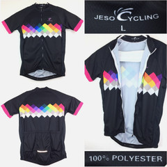 Jeso Adult Large (36 in Bust) Black Multi-Color Full Zip Cycling Bicycle Jersey