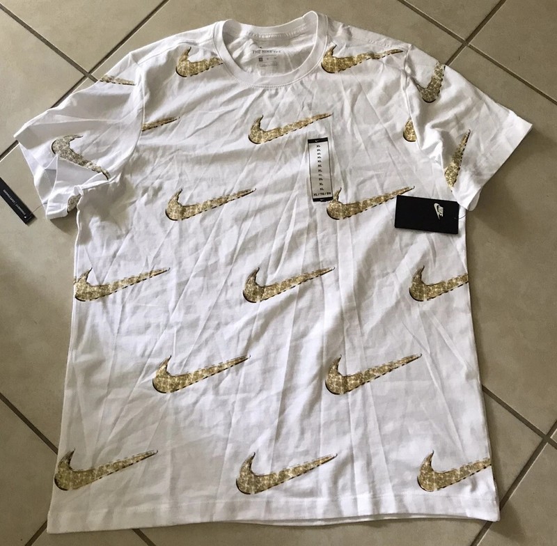Nike Sportswear Bling Swoosh AOP T-Shirt White Gold Silver BQ0633-100 RARE Sz XL gallery