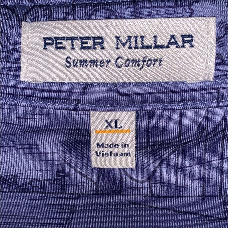 Peter Millar Men’s XL Blue Golf Polo Shirt Summer Comfort New York City Print gallery