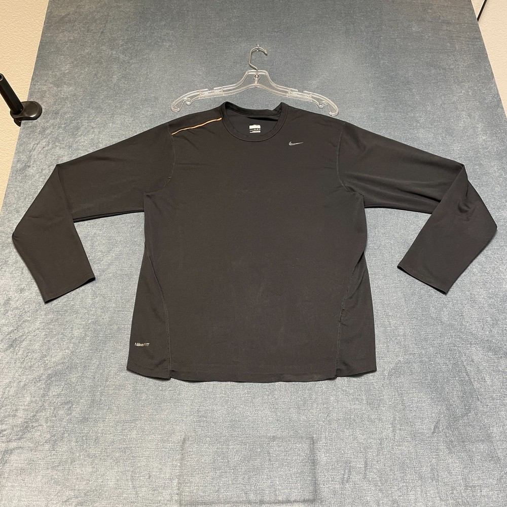 Nike Fit Dry Running Shirt Men Medium Black Long Sleeve Crew Neck Training Sport