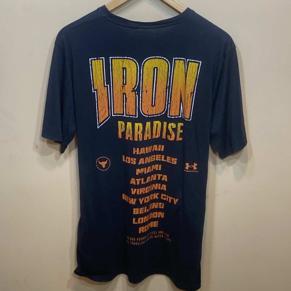 Under Armour Gym Shirt Mens XL HeatGear The Rock Shirt Black Graphic Bull A28