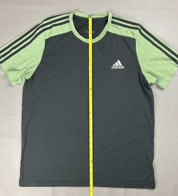 Adidas Mens Large Athletic T-Shirt Black Green 3 Stripe Crew Neck Performance gallery