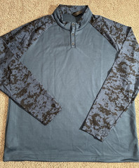 Adidas Blue Camo Men’s Stretch Athletic Knit Shirt 1/4 Snap Mock Neck Size XL