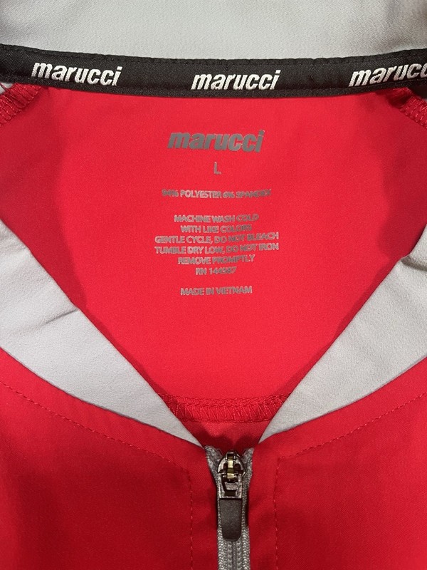 Marucci Honor The Game WBL Large Baseball Wind Shirt Red Gray Quarter Zip Pocket gallery
