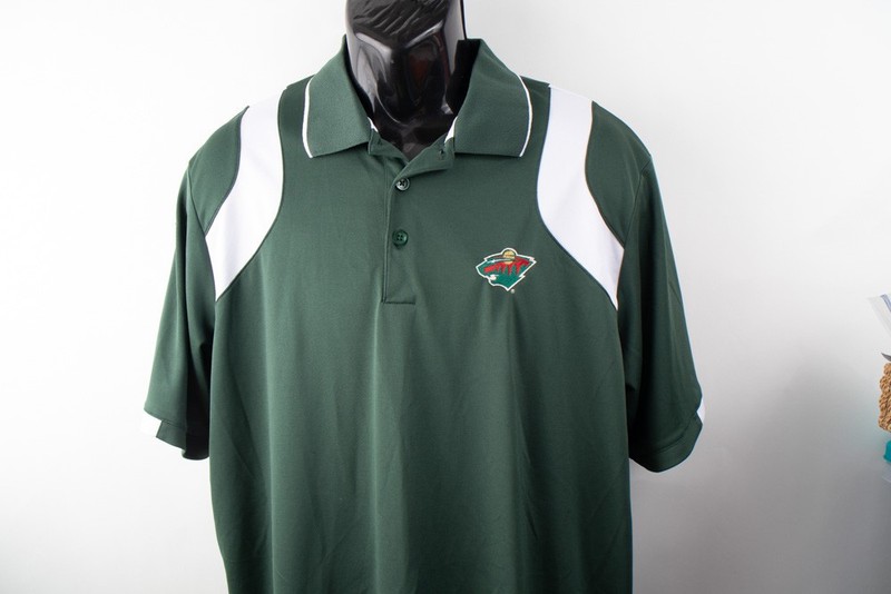 Antigua Minnesota Wild NHL Hockey Men's XL Polo Green and White Activewear gallery