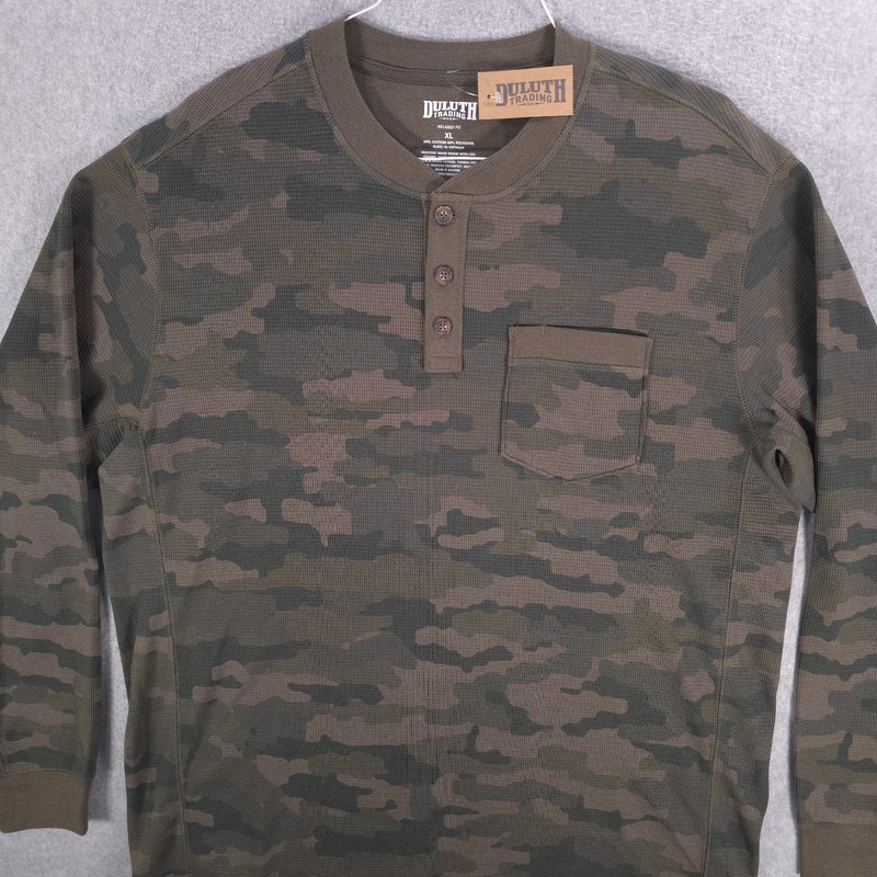 Duluth Trading Camo Burley Thermal Waffle Knit Casual Henley Shirt Mens XL gallery