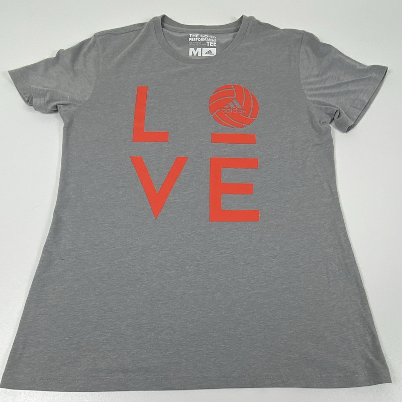 Adidas Go-To Performance Tee Men’s M Gray/Red LOVE Volleyball T-Shirt gallery