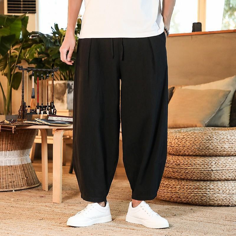 Summer Linen Pants Men's Loose Solid Color Haren Pants Cotton Hemp Casual Pants gallery