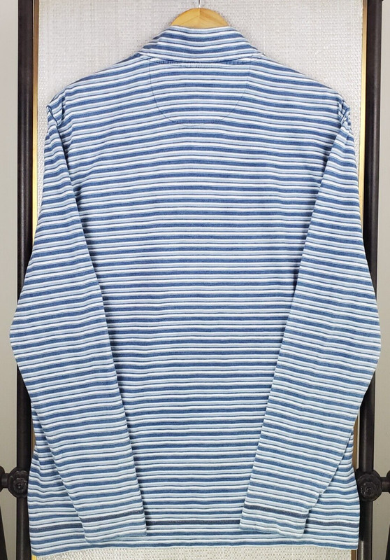 JOHNNIE O Size Medium Mens 1/4 Button Cotton Pullover Lightweight Blue Stripe gallery