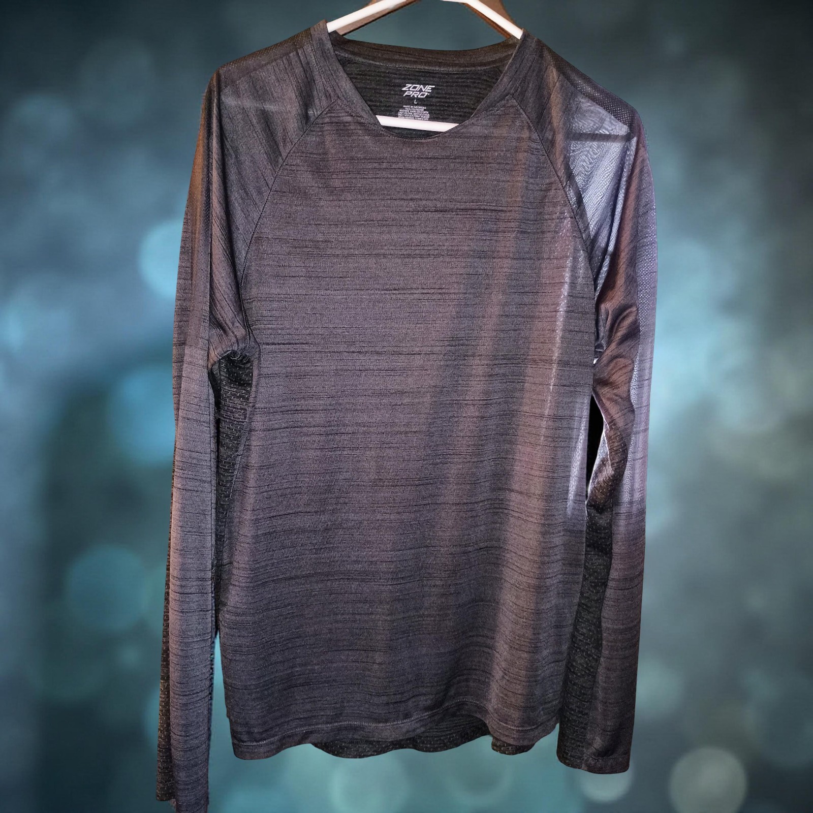 Men's Large Zone Pro Black Long Sleeve Wicking Tee Shirt Athletic gallery