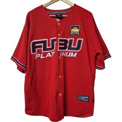 FUBU Platinum Baseball Jersey Men’s L Red Embroidered Graphic Button