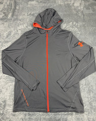 Under Armour HeatGear Men’s LG Gray/Orange Full Zip Hooded Hoodie Loose Fit