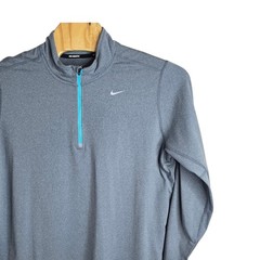 Nike Running Mens XL Dri-FIT 1/4 Zip Pullover Gray Turquoise Thumbhole Mock Neck