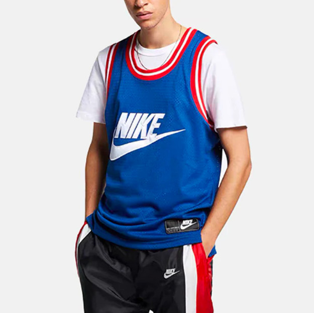 Nike Men's Size Medium Mesh Basketball Jersey Blue/Red Throwback Look Top gallery