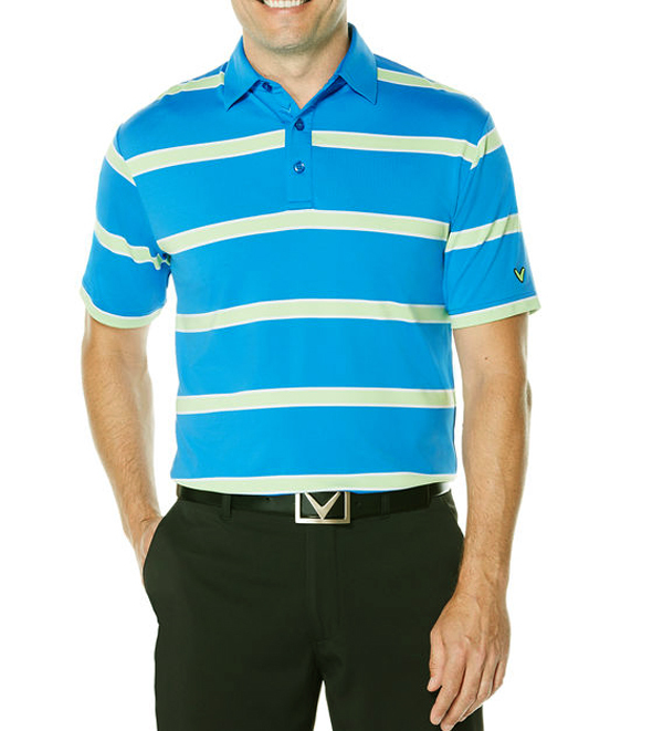 New Callaway Opti Dri Performance Magnetic Blue Rugby Striped Golf Polo Shirt gallery