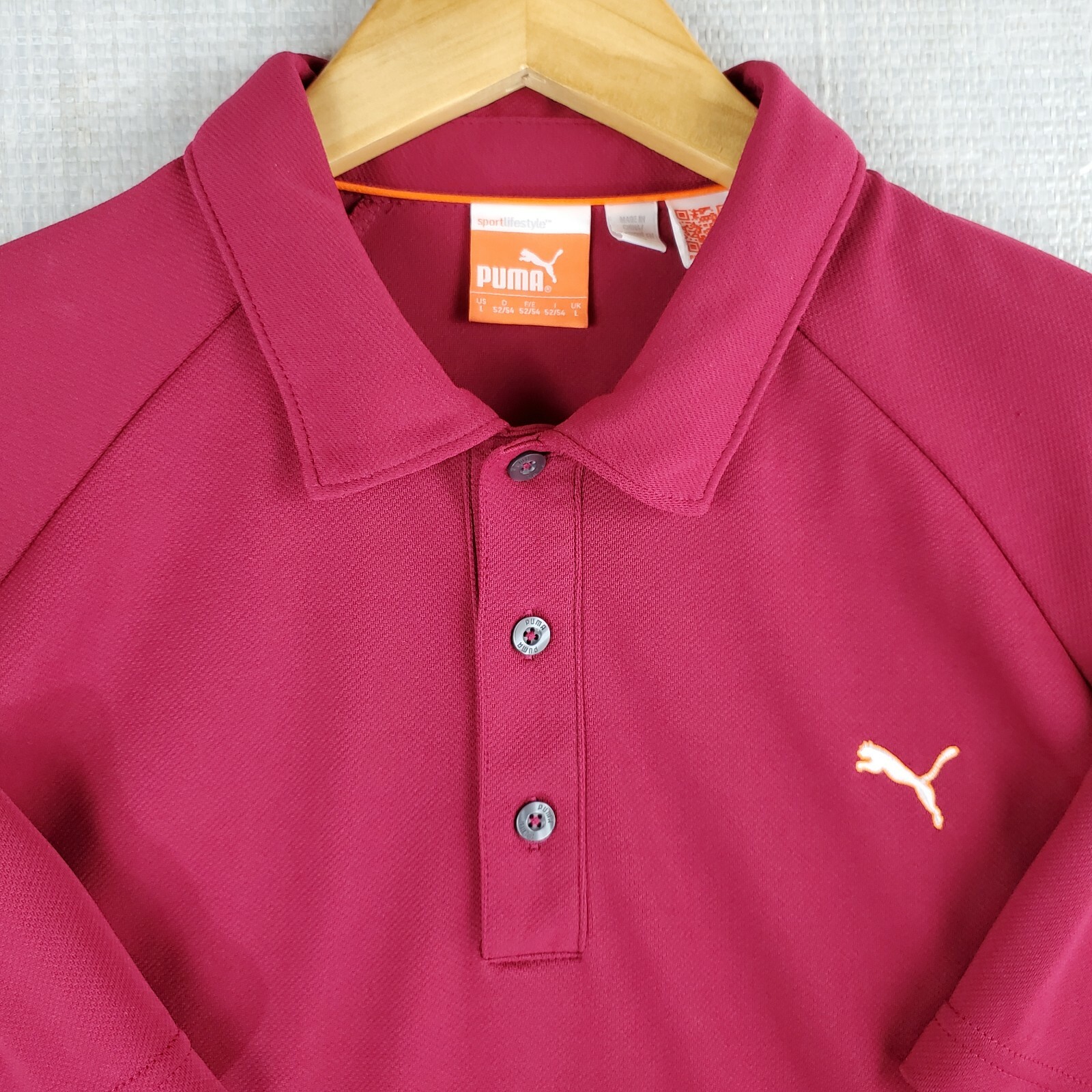 PUMA GOLF Size Large Mens Stretchy Performance Golf Polo Shirt Burgundy Wicking gallery