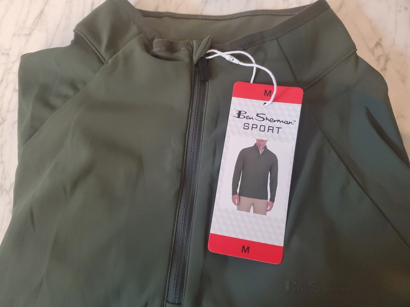Ben Sherman Sport Mens MEDIUM Green 1/4 Zip Long Sleeve Active Stretch Shirt NEW gallery