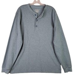 LL Bean Henley Shirt Thermal Mens Size M Medium Dusty Blue Long Sleeve