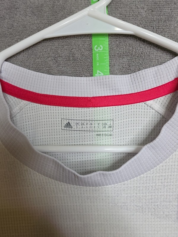 Vintage Adidas HeatReady T-Shirt Men's L White Gray 3 Stripes Logo Red Trim gallery