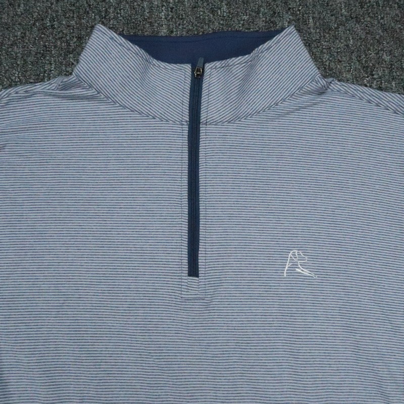 Rhoback Pullover Men Medium Blue White Striped Quarter Zip Athletic Stretch Golf gallery