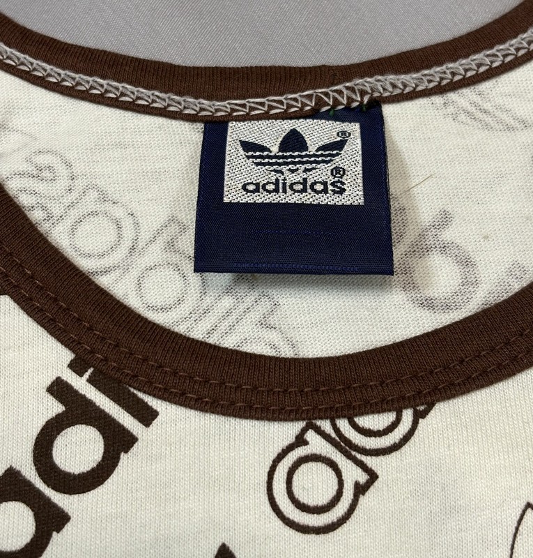 Vintage Adidas Trefoil Tank Top 70s 80s Brown Trim Men’s Small All‑Over Logo gallery