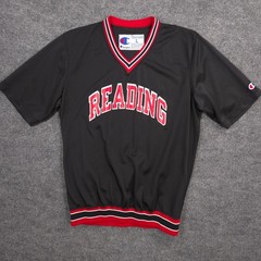 Vintage Champion Warm Up Jersey Mens L Black Reading MA Mesh V Neck Made In USA