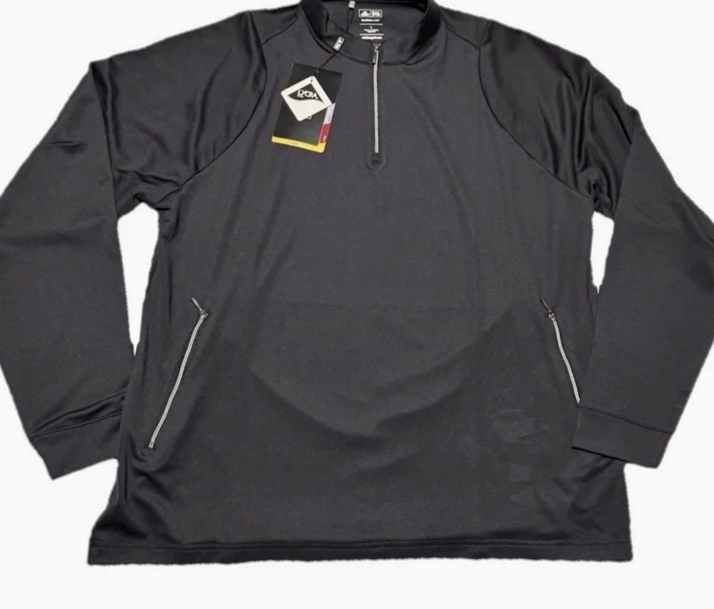 Adidas Golf ClimaLite 1/4 Zip Pullover Mens L Black Stretch Zipper Pockets NWT