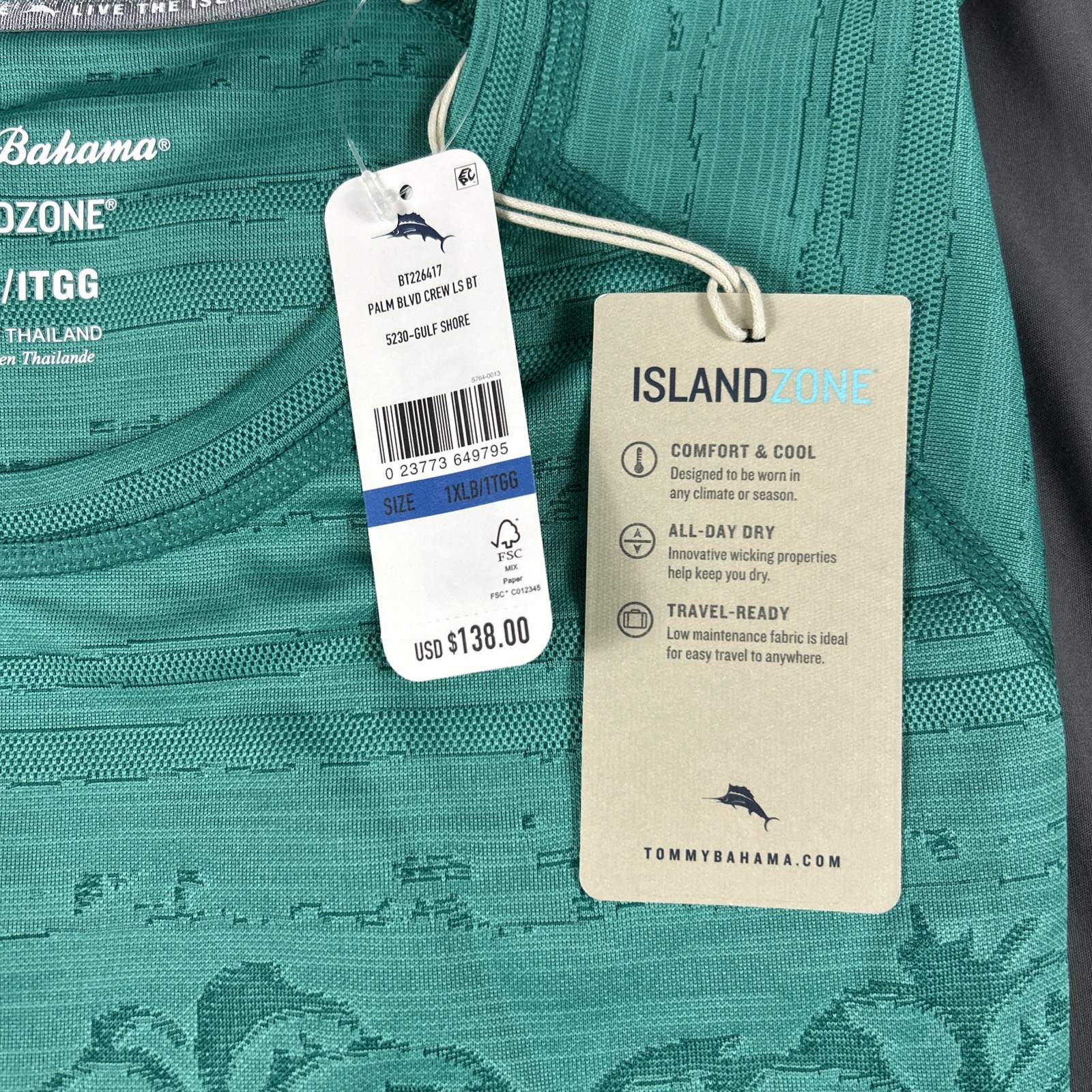 Tommy Bahama Tee T-Shirt LS Island Zone Tropic Print 1XLB Green NWT MSRP $138 gallery