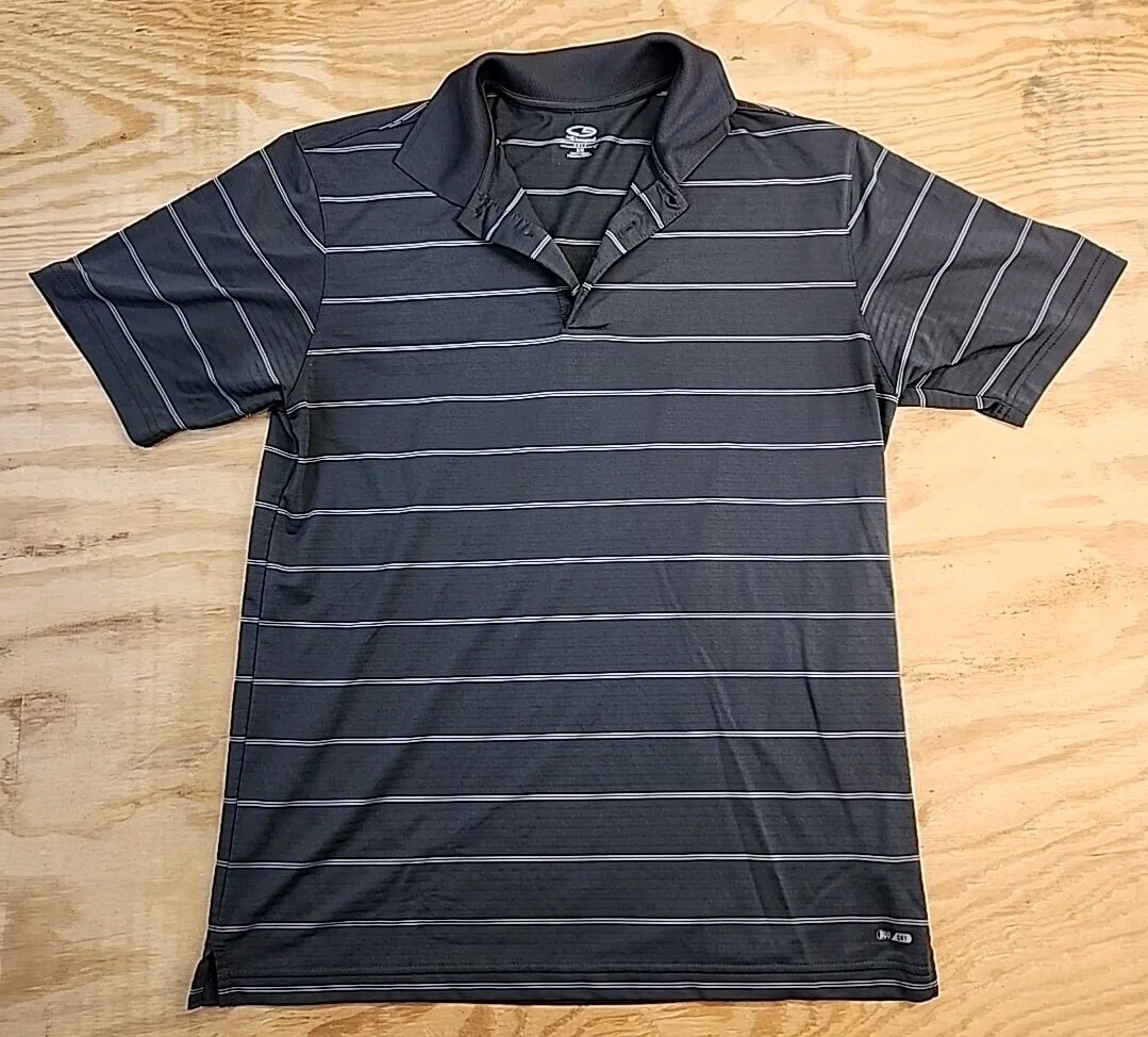 Champion Golf Gray Striped Polo Shirt Mens Medium Lightweight Polyester gallery