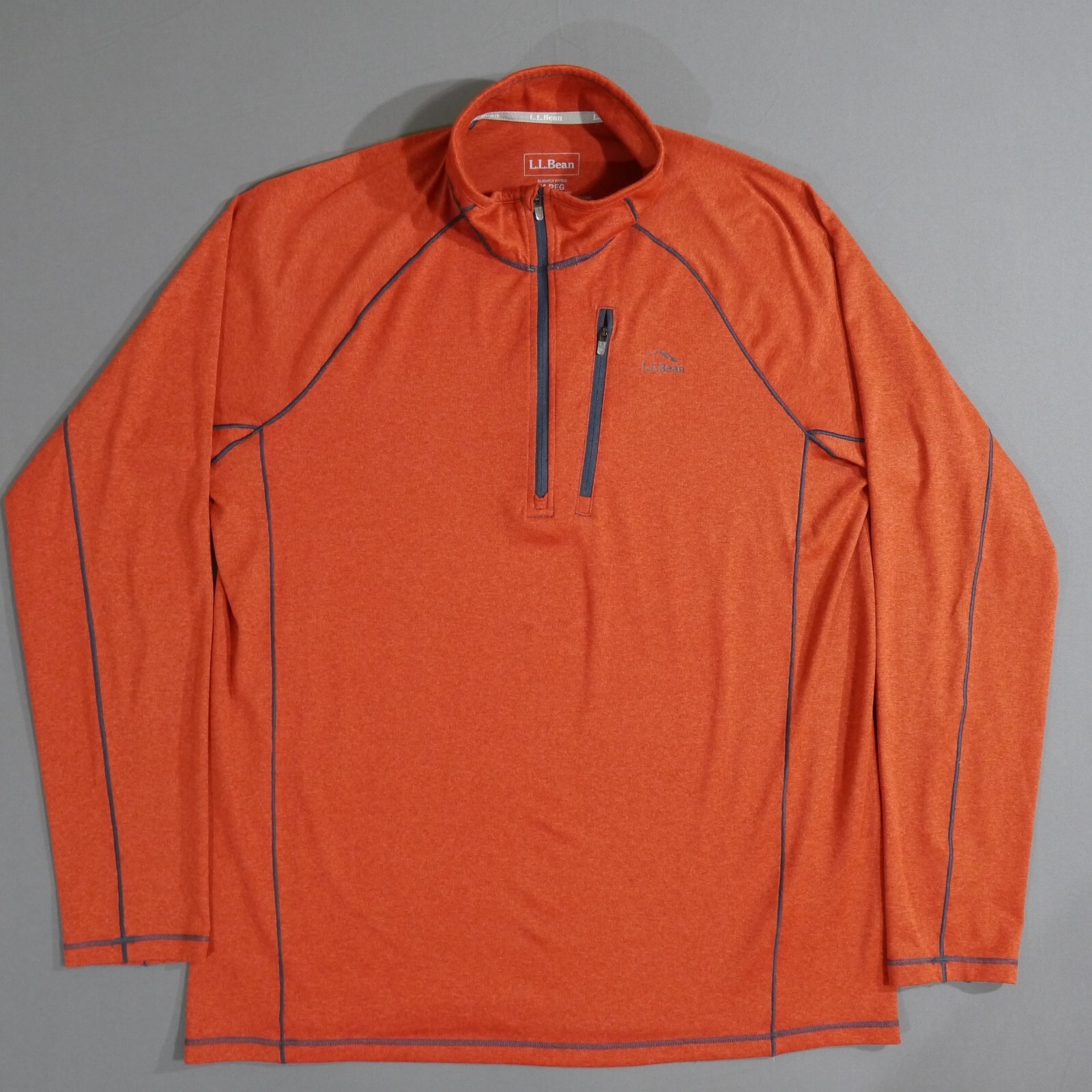 LL Bean Bean's Quick Dry Trail Tee 1/4 Zip Orange Shirt Slightly Fitted Mens Med gallery