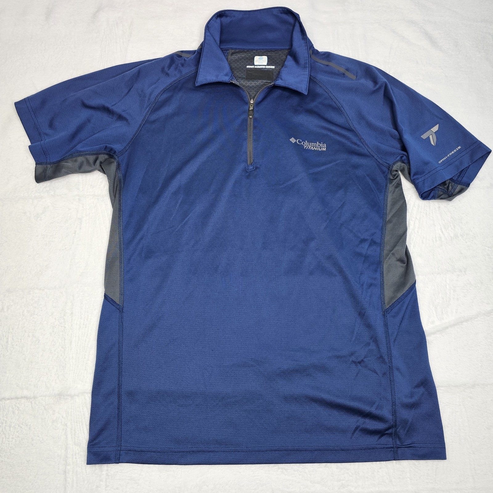Columbia Titanium Omni-Freeze Zero Men's M Polo Shirt Short Sleeve 1/4 Zip Blue gallery