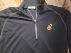 Chester Chicken Employee Work Long Sleeve Mens Pullover Shirt 1/4 Zip XL Navy