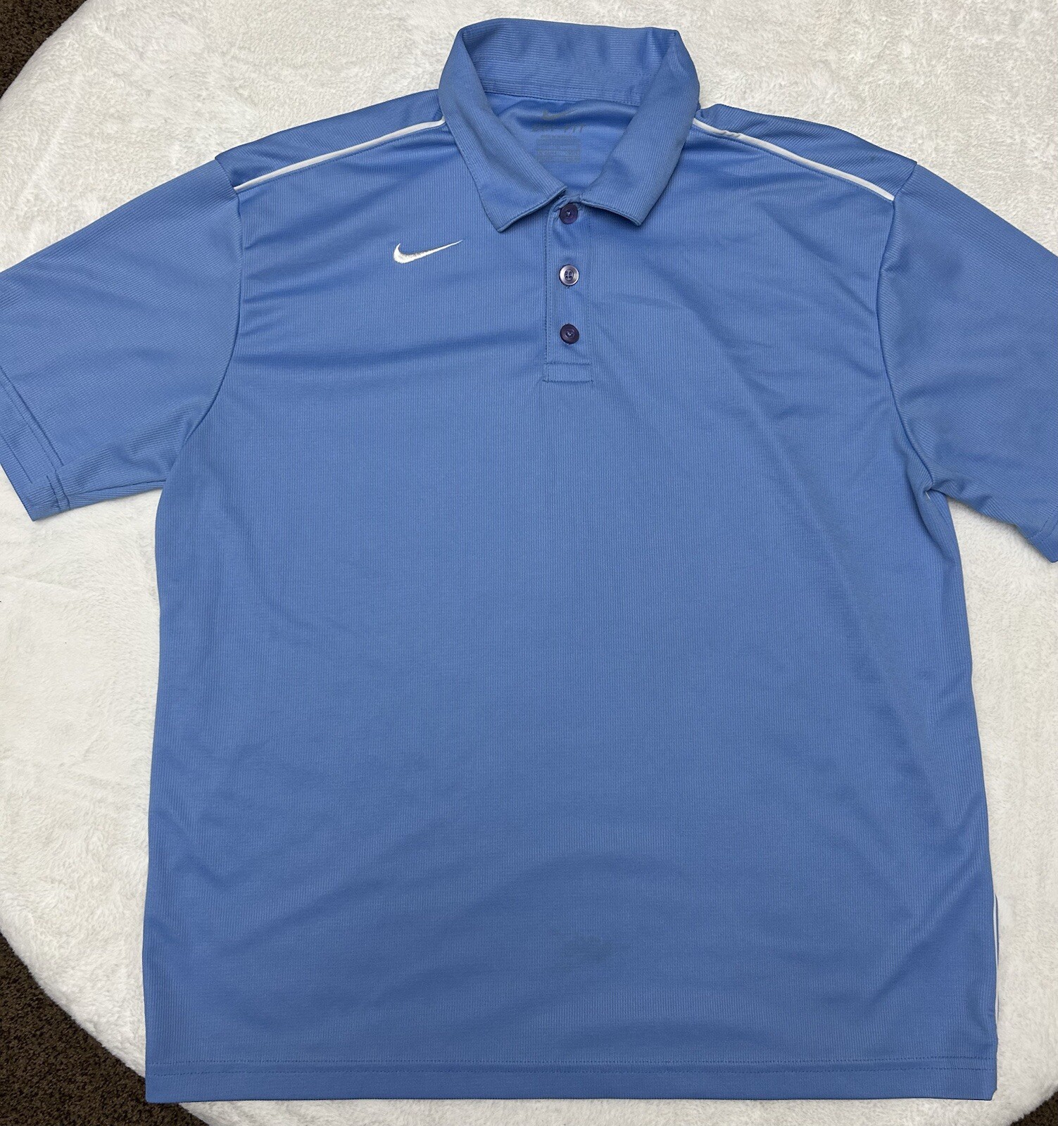 Nike Dri-FIT Men's Large Golf Polo Light Blue With White Swoosh Athletic Sport gallery