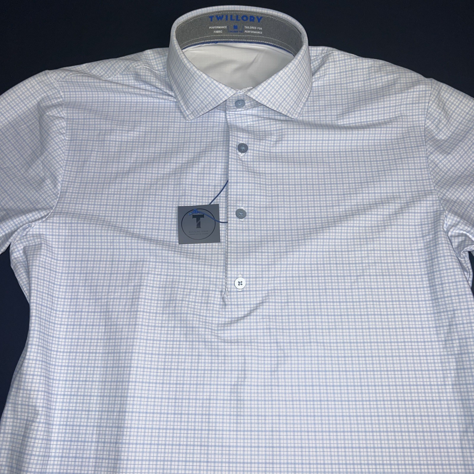 Twillory Shirt Men Med White/lt Blue /Violet ￼Stretch Hard Collar Check SS ￼￼￼ gallery
